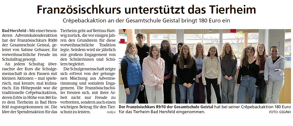 HZ-Beitrag zur Spendenaktion des Französischkurses